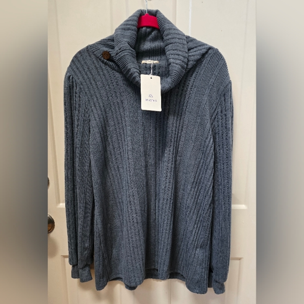 Bulotus Gray Blue Ribbed Turtleneck Sweater Size L-NWT
